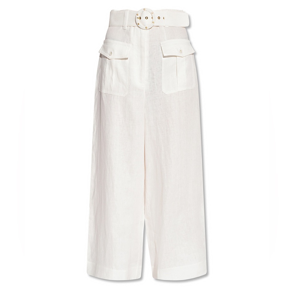 Zimmermann Dancer Belted Linen Pants, Size L